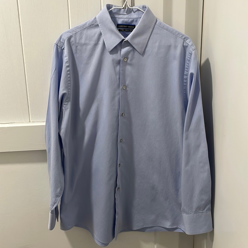 Geoffrey Beene fitted wrinkle free blue button down dress shirt size 16 32/33
